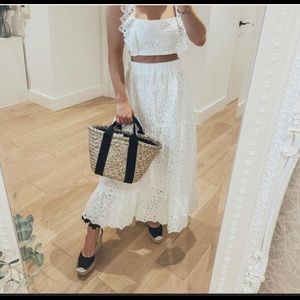 Zara embroidered midi skirt, white